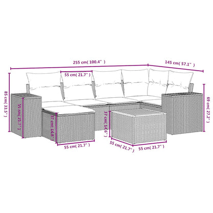 7-teiliges Gartensofa-Set mit Kissen, grau, Polyrattan