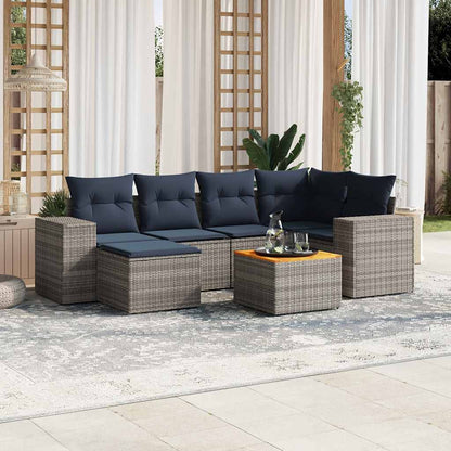 7-teiliges Gartensofa-Set mit Kissen, grau, Polyrattan