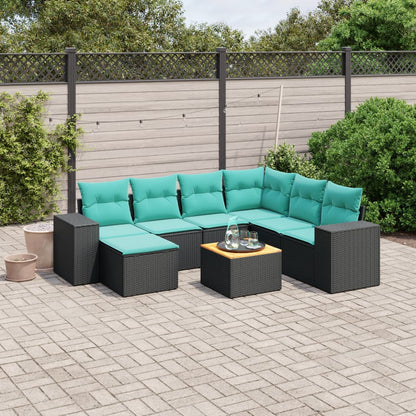 8-teiliges Gartensofa-Set mit Kissen, schwarzes Polyrattan