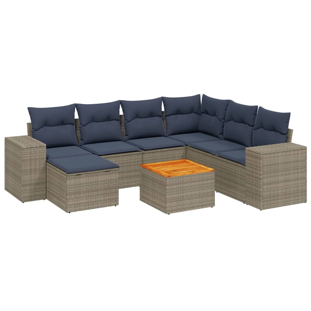 8-teiliges Gartensofa-Set mit Kissen, grau, Polyrattan