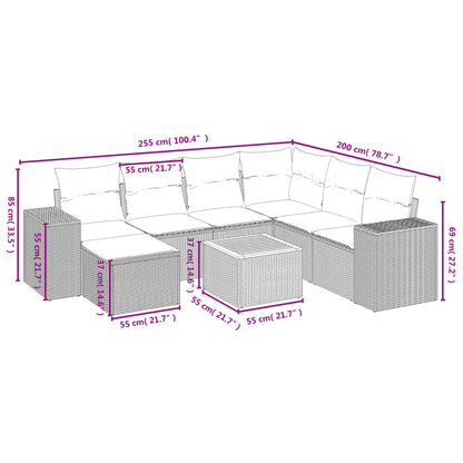8-teiliges Gartensofa-Set mit Kissen, grau, Polyrattan