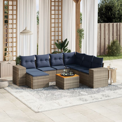 8-teiliges Gartensofa-Set mit Kissen, grau, Polyrattan