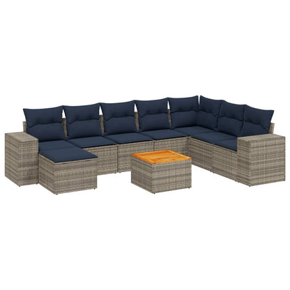 9-teiliges Gartensofa-Set mit Kissen, grau, Polyrattan