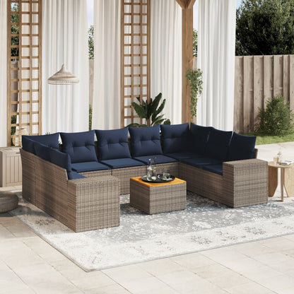 10-teiliges Gartensofa-Set mit Kissen, grau, Polyrattan