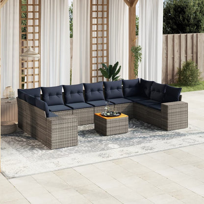 11-teiliges Gartensofa-Set mit Kissen, grau, Polyrattan