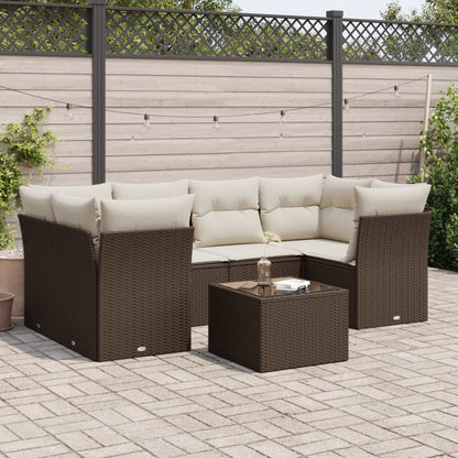 7-tlg. Garten-Sofagarnitur mit Kissen Braun Poly Rattan