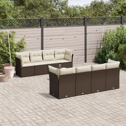 9-tlg. Garten-Sofagarnitur mit Kissen Braun Poly Rattan