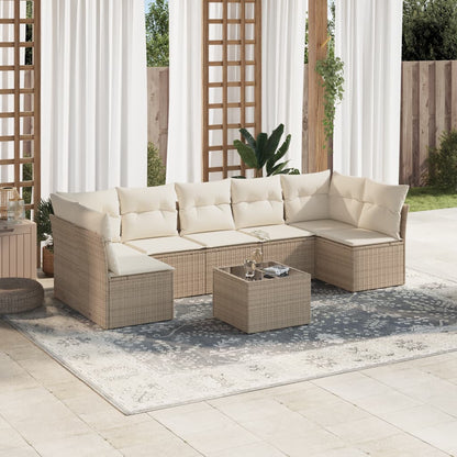 8-tlg. Garten-Sofagarnitur mit Kissen Beige Poly Rattan