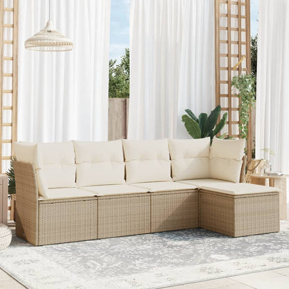 5-tlg. Garten-Sofagarnitur mit Kissen Beige Poly Rattan