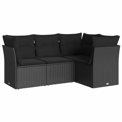 4-tlg. Garten-Sofagarnitur mit Kissen Schwarz Poly Rattan
