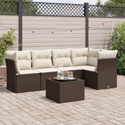 6-tlg. Garten-Sofagarnitur mit Kissen Braun Poly Rattan