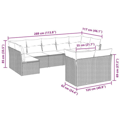 9-tlg. Garten-Sofagarnitur mit Kissen Hellgrau Poly Rattan