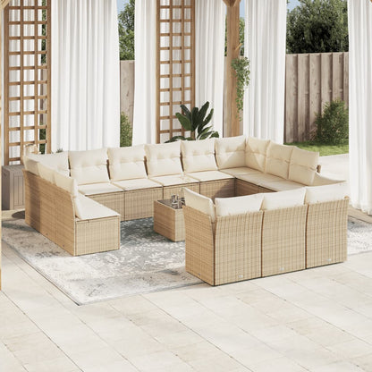 14-tlg. Garten-Sofagarnitur mit Kissen Beige Poly Rattan