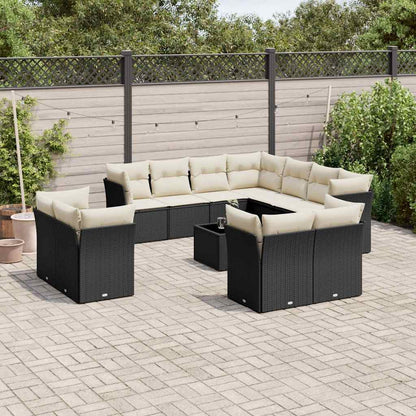 12-tlg. Garten-Sofagarnitur mit Kissen Schwarz Poly Rattan