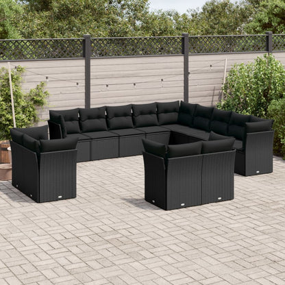 13-tlg. Garten-Sofagarnitur mit Kissen Schwarz Poly Rattan