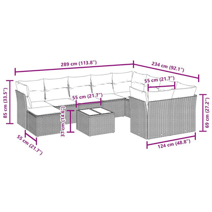 11-tlg. Garten-Sofagarnitur mit Kissen Schwarz Poly Rattan