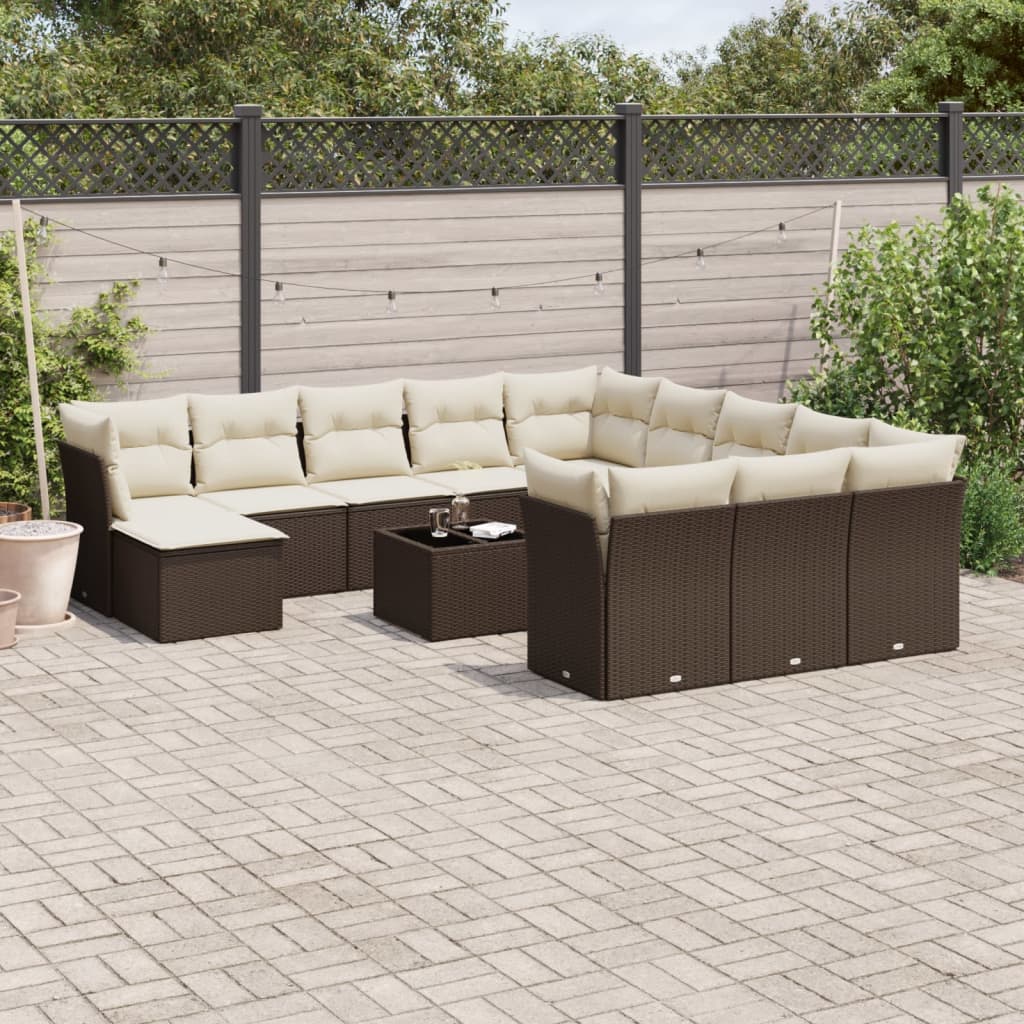 13-tlg. Garten-Sofagarnitur mit Kissen Braun Poly Rattan