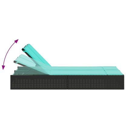 Doppel-Sonnenliege mit Kissen Schwarz Poly Rattan