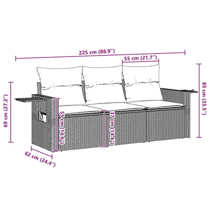 3-tlg. Garten-Sofagarnitur mit Kissen Braun Poly Rattan