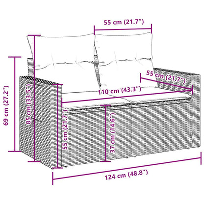 3-tlg. Garten-Sofagarnitur mit Kissen Braun Poly Rattan