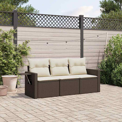 3-tlg. Garten-Sofagarnitur mit Kissen Braun Poly Rattan