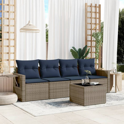 5-teiliges Gartensofa-Set mit Kissen, grau, Polyrattan