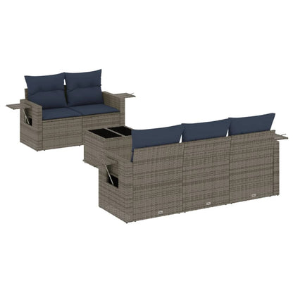 6-teiliges Gartensofa-Set mit Kissen, grau, Polyrattan