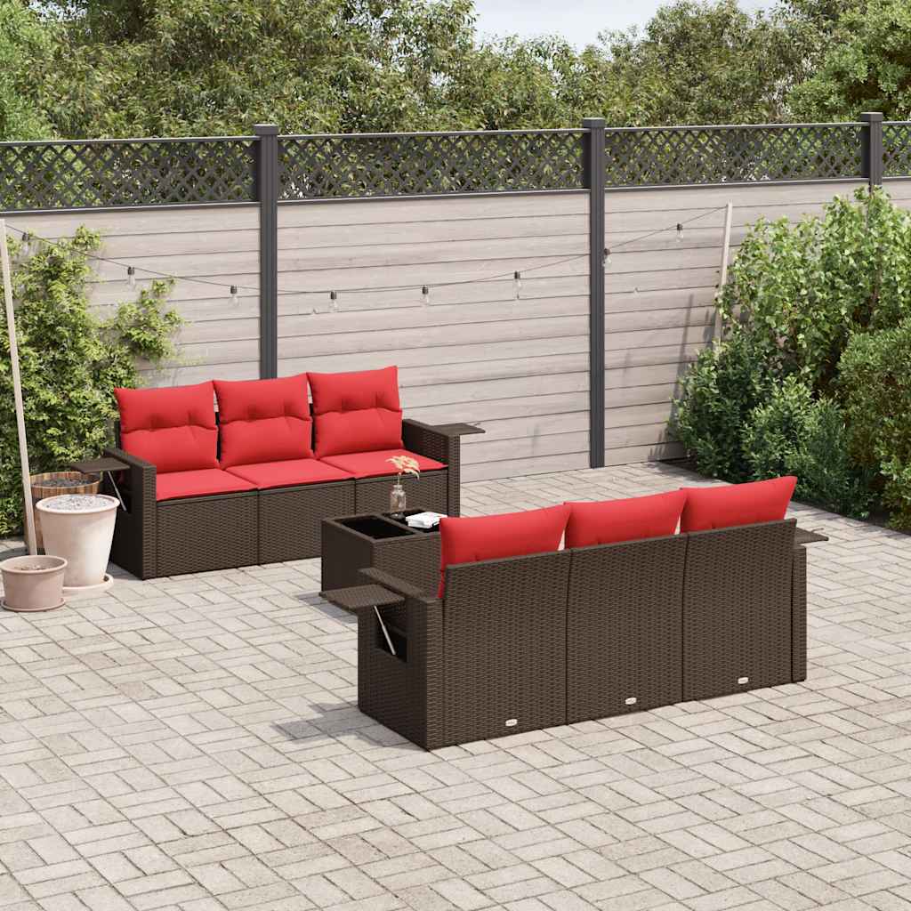 7-teiliges Gartensofa-Set mit Kissen, braun, Polyrattan