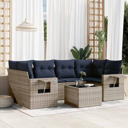 7-teiliges Gartensofa-Set mit Kissen, grau, Polyrattan