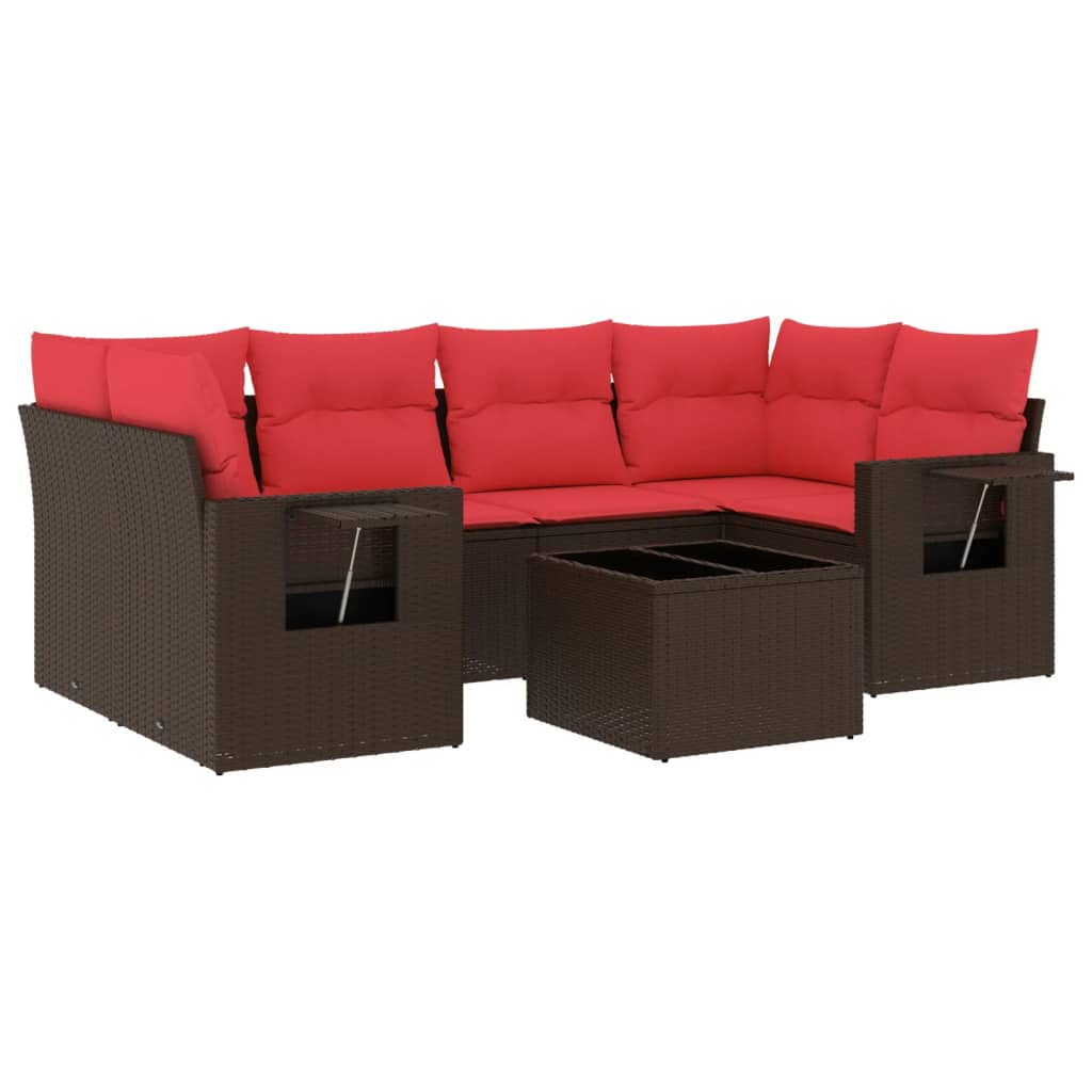 7-teiliges Gartensofa-Set mit Kissen, braun, Polyrattan