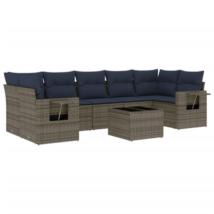 8-teiliges Gartensofa-Set mit Kissen, grau, Polyrattan