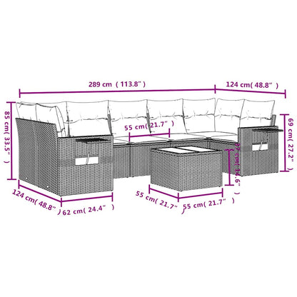 8-teiliges Gartensofa-Set mit Kissen, grau, Polyrattan