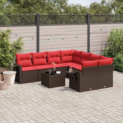 9-teiliges Gartensofa-Set mit Kissen, braun, Polyrattan
