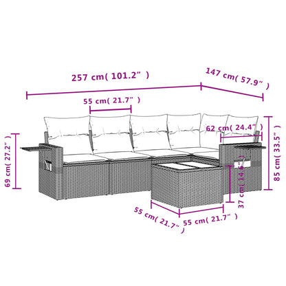 6-teiliges Gartensofa-Set mit Kissen, braun, Polyrattan