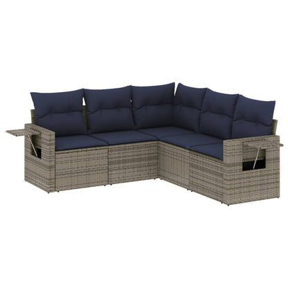 5-teiliges Gartensofa-Set mit Kissen, grau, Polyrattan