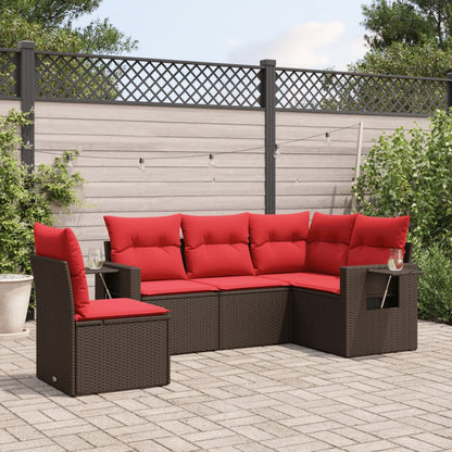 5-teiliges Gartensofa-Set mit Kissen, braun, Polyrattan