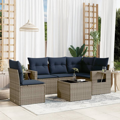 6-teiliges Gartensofa-Set mit Kissen, grau, Polyrattan