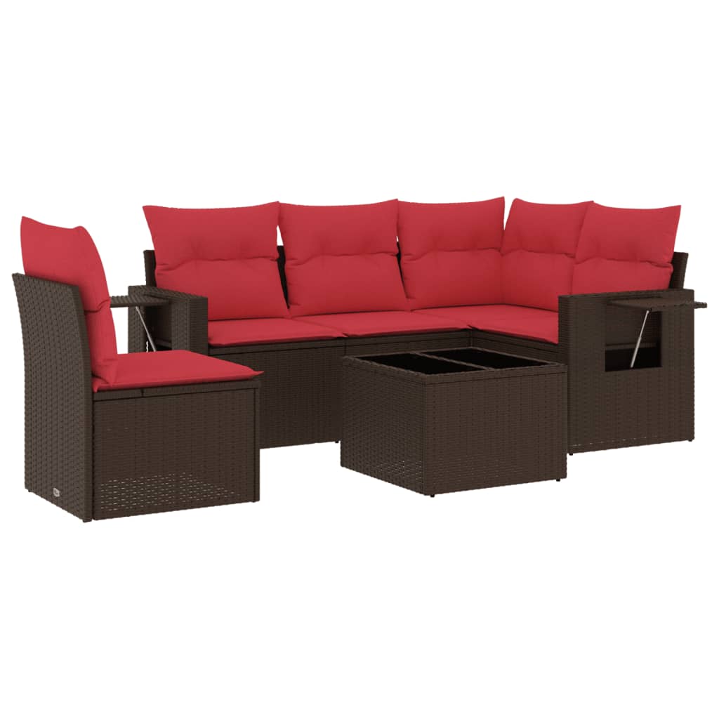 6-teiliges Gartensofa-Set mit Kissen, braun, Polyrattan