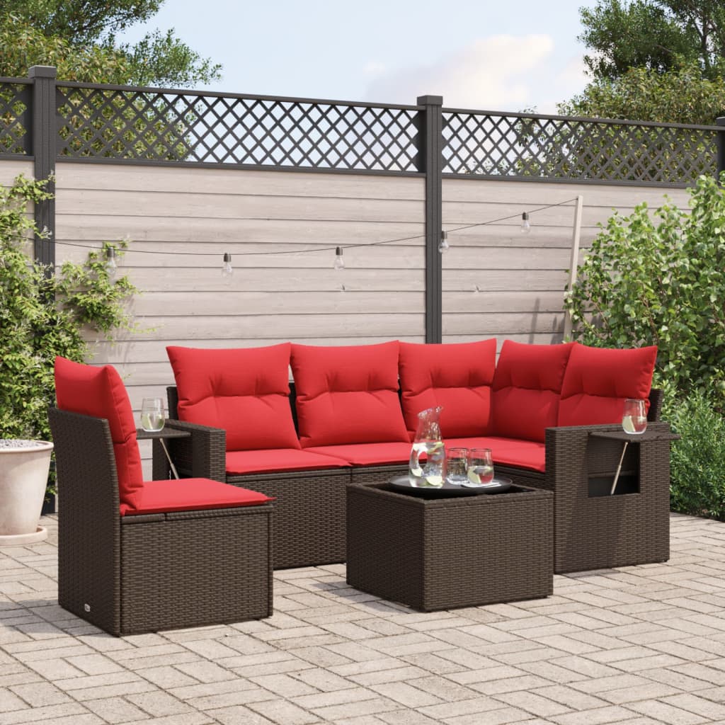 6-teiliges Gartensofa-Set mit Kissen, braun, Polyrattan