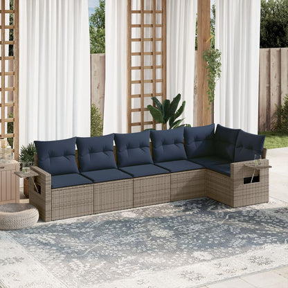 6-teiliges Gartensofa-Set mit Kissen, grau, Polyrattan