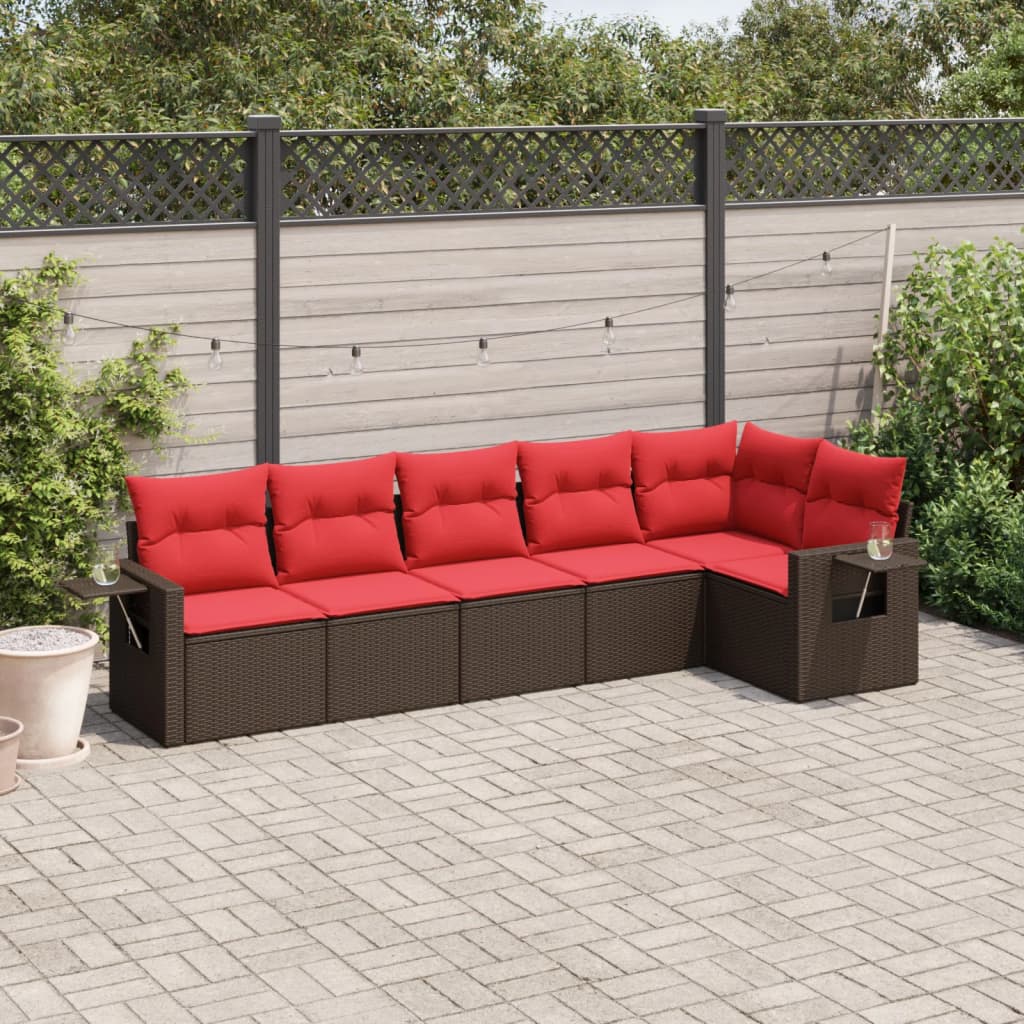 6-teiliges Gartensofa-Set mit Kissen, braun, Polyrattan