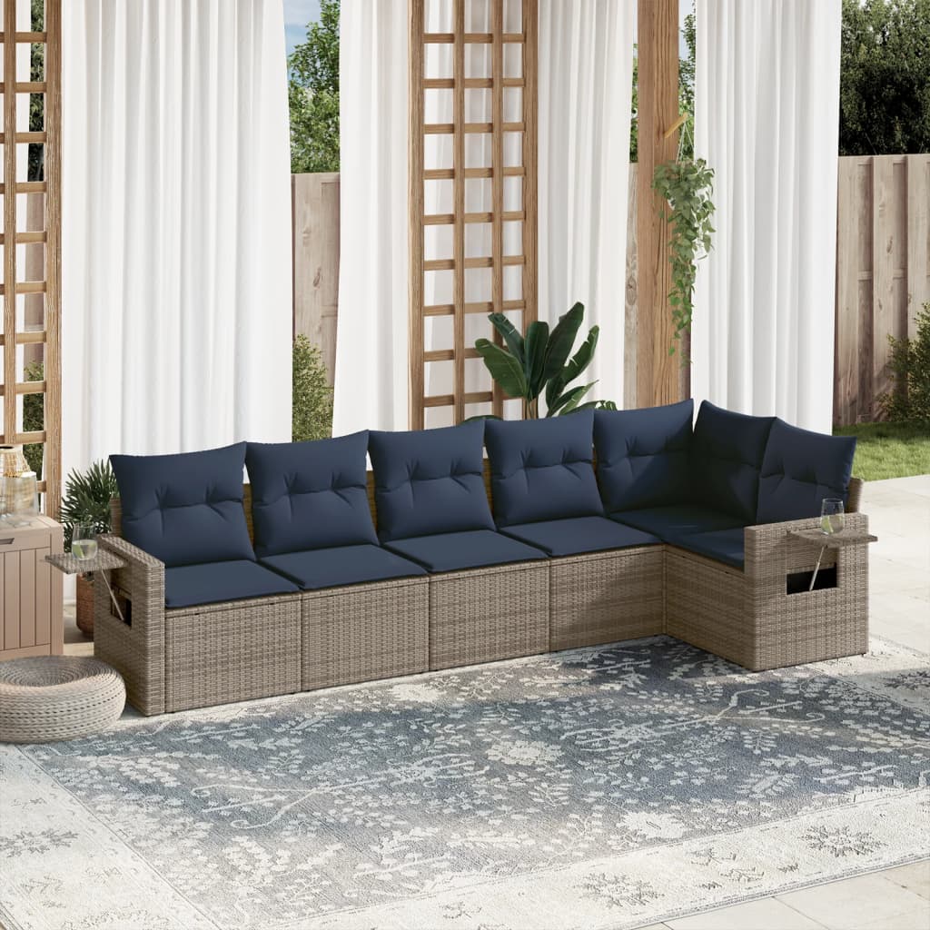 7-teiliges Gartensofa-Set mit Kissen, grau, Polyrattan