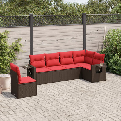 6-teiliges Gartensofa-Set mit Kissen, braun, Polyrattan
