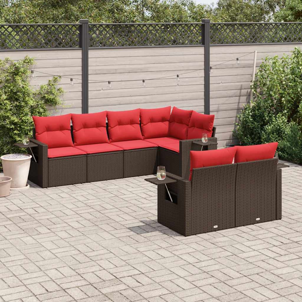 7-teiliges Gartensofa-Set mit Kissen, braun, Polyrattan