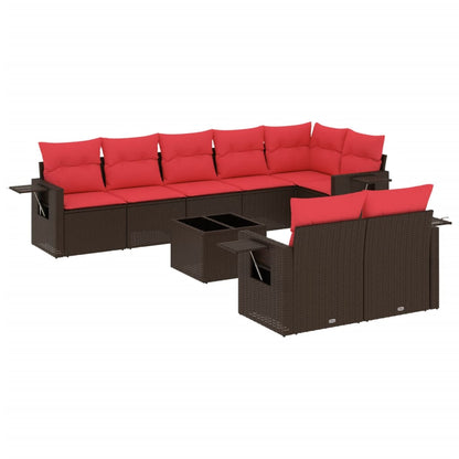 9-teiliges Gartensofa-Set mit Kissen, braun, Polyrattan