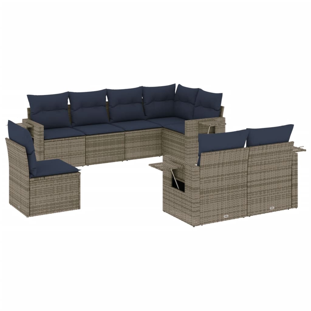 8-teiliges Gartensofa-Set mit Kissen, grau, Polyrattan