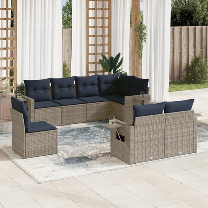 8-teiliges Gartensofa-Set mit Kissen, grau, Polyrattan