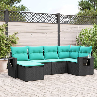 6-teiliges Gartensofa-Set mit Kissen, schwarzes Polyrattan