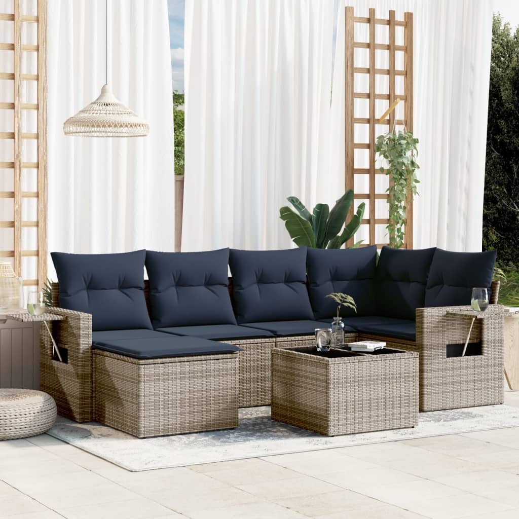 7-teiliges Gartensofa-Set mit Kissen, grau, Polyrattan