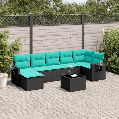 8-teiliges Gartensofa-Set mit Kissen, schwarzes Polyrattan